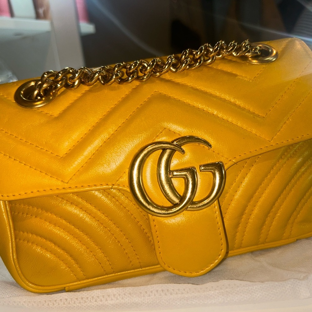 Gucci Yellow Quilted Shoulder Bag with Gold Double G